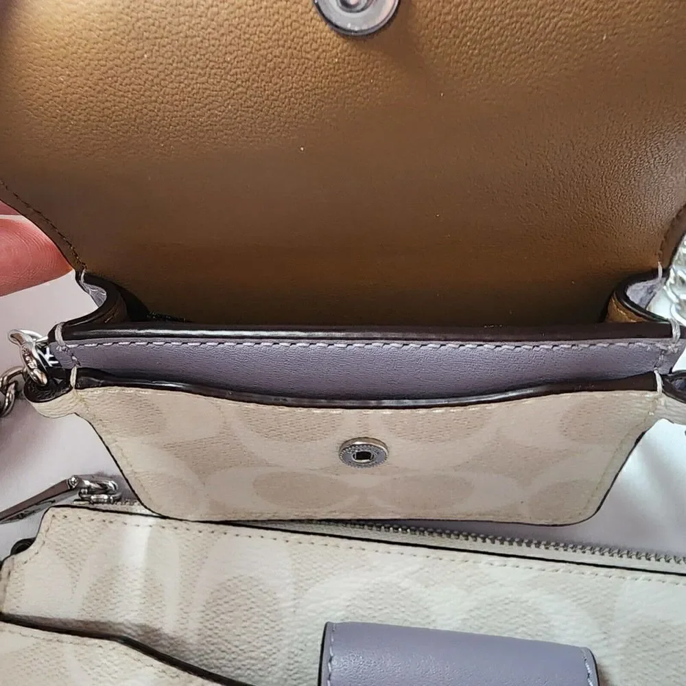 COACH C3328 Poppy Crossbody With Card Case Signature Canvas Leather Chalk Purple